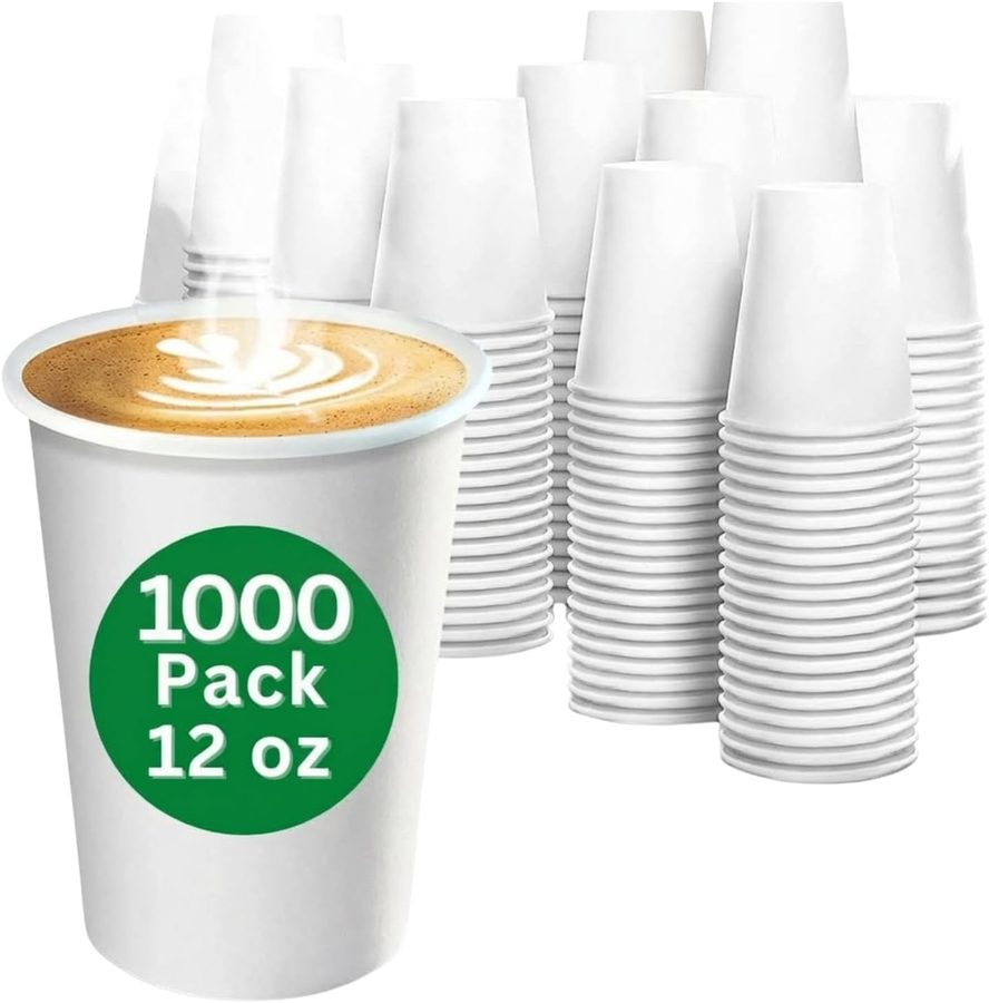GreenWipe 12 oz white paper cups — 1000 per case