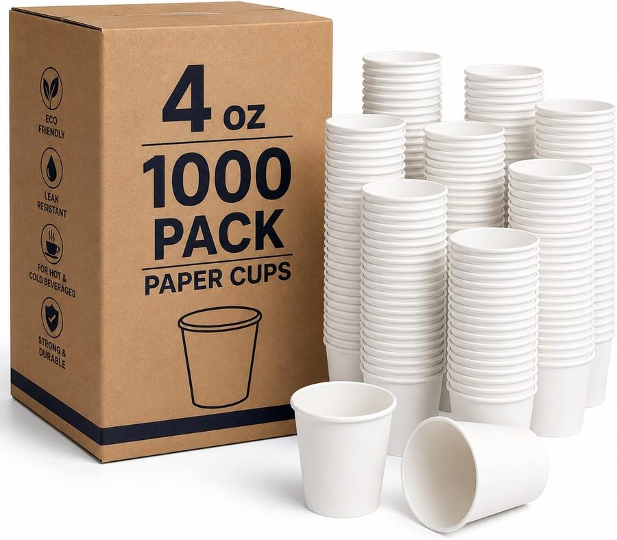 GreenWipe 4 oz white paper cups — 1000 per case